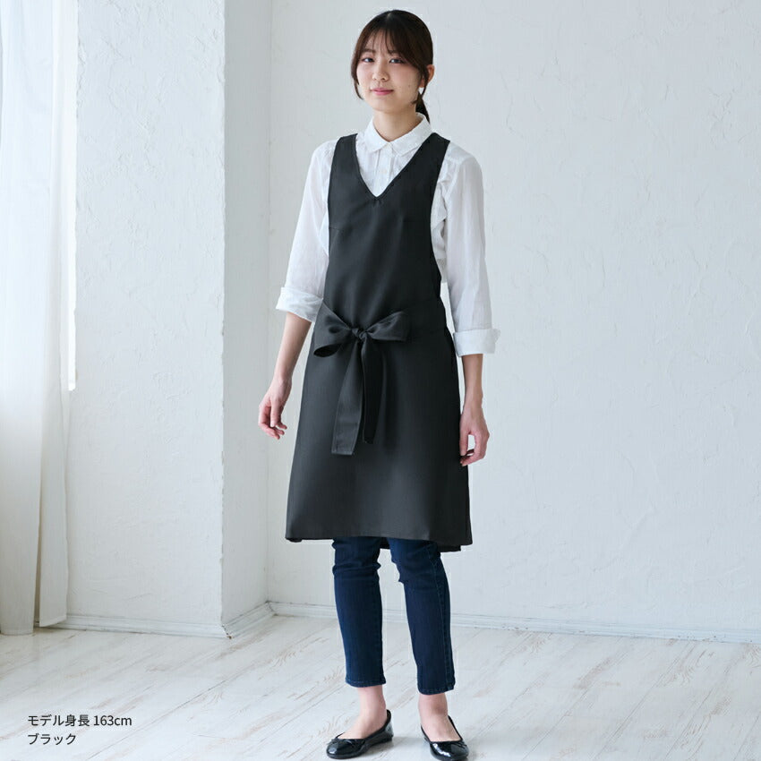制服やユニフォームにぴったりの前結びリボンが可愛いエプロン