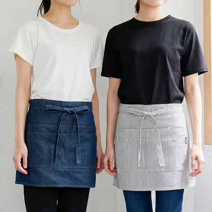 ショート丈デニムエプロン腰巻きギャルソンデニムヒッコリー