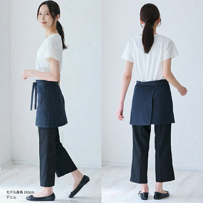 ショート丈デニムエプロン腰巻きギャルソンデニムヒッコリー