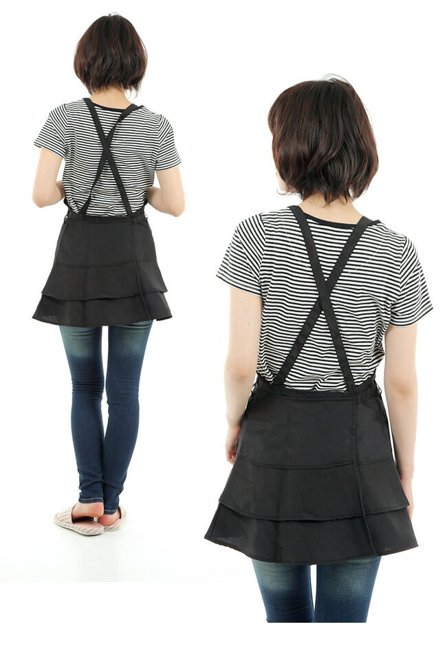 フリルベーシック,ショート丈,ブラックエプロン,撥水加工,ベーシック,かわいい,フリル,無地,黒,母の日,撥水,撥水加工,プレゼント,仕事用,おしゃれ,シンプル,ギフト