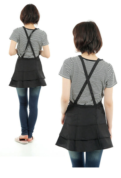 フリルベーシック,ショート丈,ブラックエプロン,撥水加工,ベーシック,かわいい,フリル,無地,黒,母の日,撥水,撥水加工,プレゼント,仕事用,おしゃれ,シンプル,ギフト