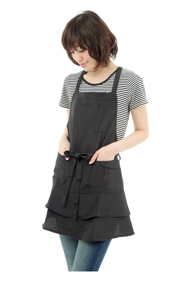 フリルベーシック,ショート丈,ブラックエプロン,撥水加工,ベーシック,かわいい,フリル,無地,黒,母の日,撥水,撥水加工,プレゼント,仕事用,おしゃれ,シンプル,ギフト