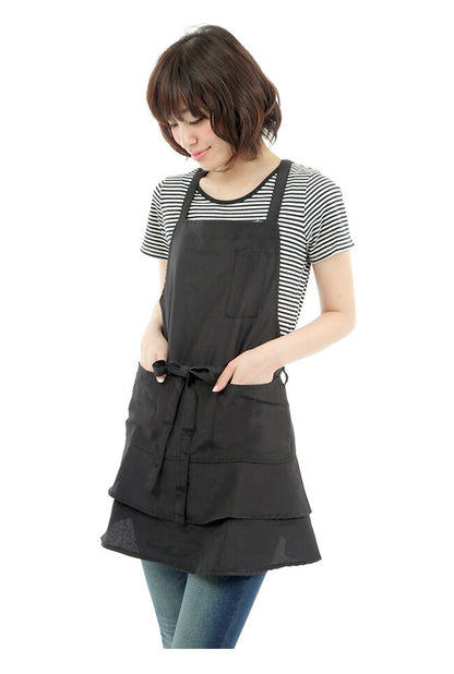 フリルベーシック,ショート丈,ブラックエプロン,撥水加工,ベーシック,かわいい,フリル,無地,黒,母の日,撥水,撥水加工,プレゼント,仕事用,おしゃれ,シンプル,ギフト