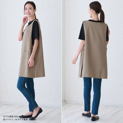 撥水加工脇ボタンワンピースエプロンはっ水加工撥水はっ水ロングミドル無地かわいい前掛け可愛い料理ギフトプレゼント保育士エプロンサロンエプロンカフェ