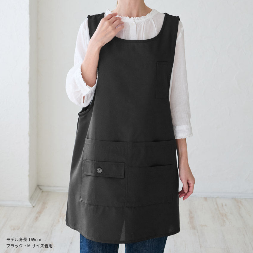 撥水加工脇ボタンワンピースエプロンはっ水加工撥水はっ水ロングミドル無地かわいい前掛け可愛い料理ギフトプレゼント保育士エプロンサロンエプロンカフェ