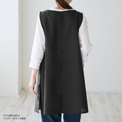 撥水加工脇ボタンワンピースエプロンはっ水加工撥水はっ水ロングミドル無地かわいい前掛け可愛い料理ギフトプレゼント保育士エプロンサロンエプロンカフェ