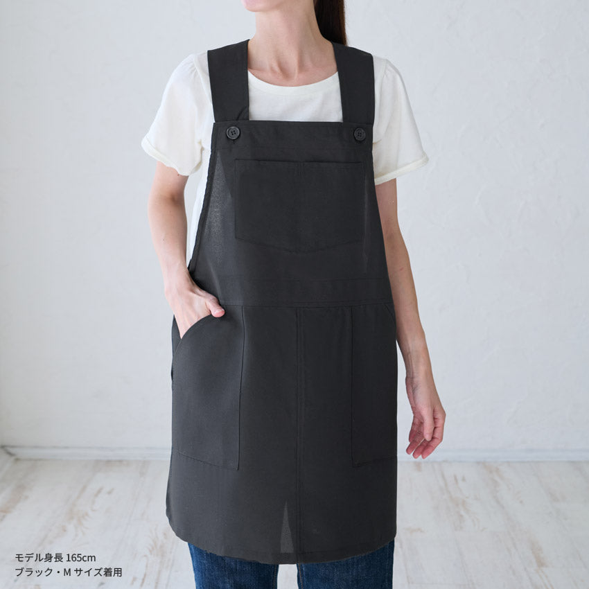 撥水加工、サロペット、ワンピース、エプロン、撥水、ナチュラル、ゆったりエプロン、サロンエプロン、はっ水、かわいい、おしゃれ、保育士、黒、料理、ギフト、プレゼント、カフェエプロン、エプロン、サロン、カフェ、ロング丈、無地