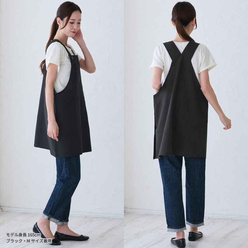 撥水加工、サロペット、ワンピース、エプロン、撥水、ナチュラル、ゆったりエプロン、サロンエプロン、はっ水、かわいい、おしゃれ、保育士、黒、料理、ギフト、プレゼント、カフェエプロン、エプロン、サロン、カフェ、ロング丈、無地