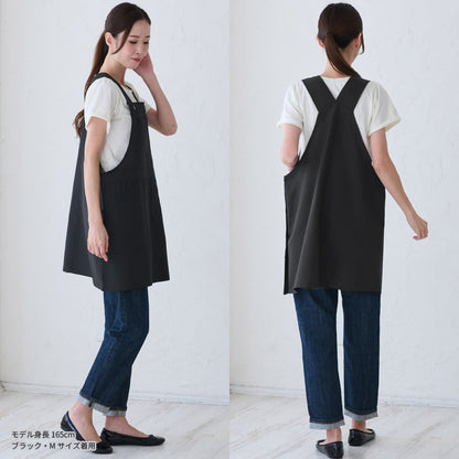 撥水加工、サロペット、ワンピース、エプロン、撥水、ナチュラル、ゆったりエプロン、サロンエプロン、はっ水、かわいい、おしゃれ、保育士、黒、料理、ギフト、プレゼント、カフェエプロン、エプロン、サロン、カフェ、ロング丈、無地