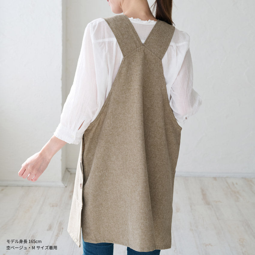 撥水加工、サロペット、ワンピース、エプロン、撥水、ナチュラル、ゆったりエプロン、サロンエプロン、はっ水、かわいい、おしゃれ、保育士、黒、料理、ギフト、プレゼント、カフェエプロン、エプロン、サロン、カフェ、ロング丈、無地