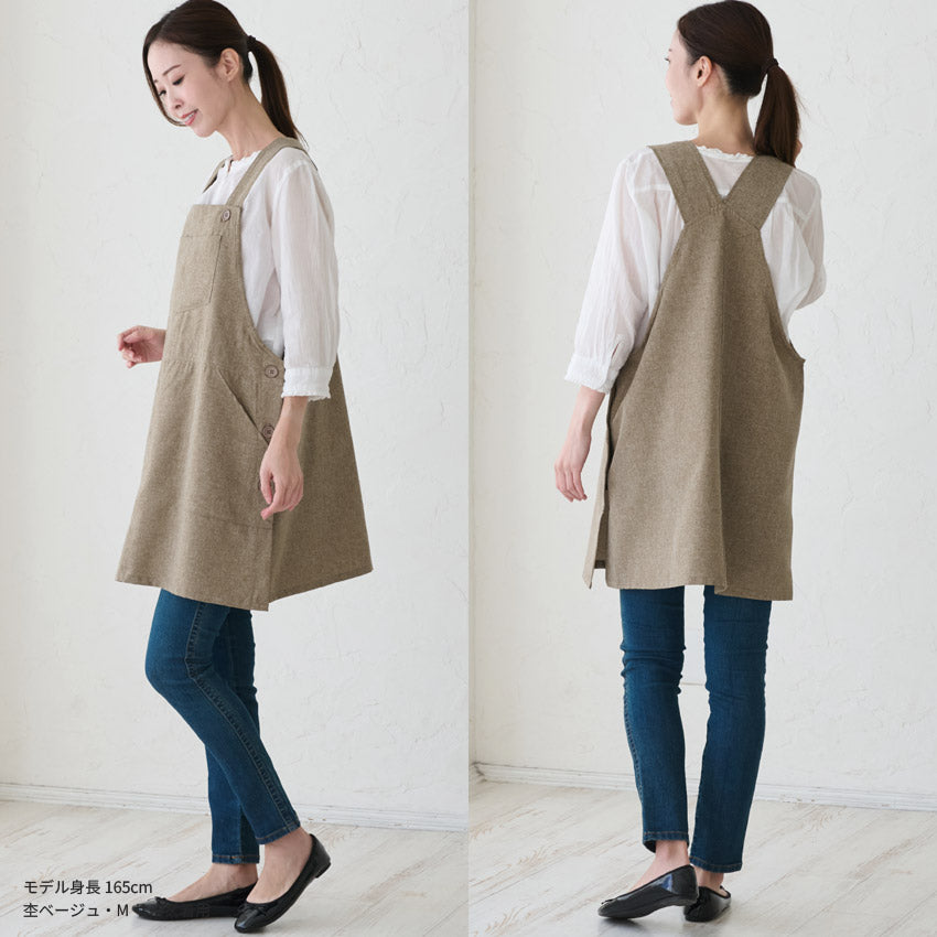 撥水加工、サロペット、ワンピース、エプロン、撥水、ナチュラル、ゆったりエプロン、サロンエプロン、はっ水、かわいい、おしゃれ、保育士、黒、料理、ギフト、プレゼント、カフェエプロン、エプロン、サロン、カフェ、ロング丈、無地