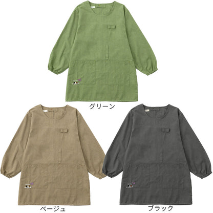 ネコ刺繍入りM～Lサイズ割烹着割烹着無地保育士ねこ猫ネコかわいいかっぽう着ゆったり大きいサイズ幼稚園介護士看護師家事大人用給食学校家事おしゃれかっぽうぎ