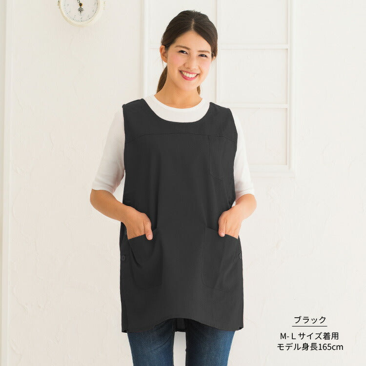 M〜3Lサイズ,脇ボタン,ワンピース,エプロン,ツイル生地,無地,ロング丈,ミドル丈,かわいい,前掛け,可愛い,料理,ギフト,プレゼント,保育士,エプロン,ゆったり,大きいサイズ,大きい