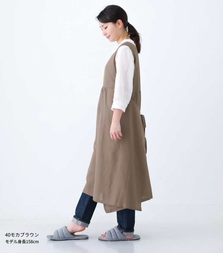 お尻が隠れるふんわりとした綿麻混エプロン