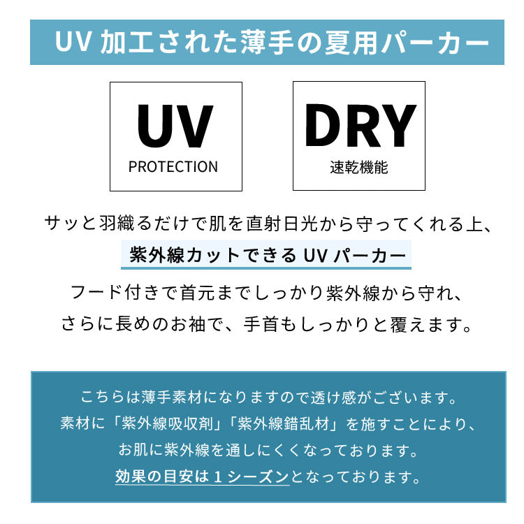 コーデにプラスするだけで一気にトレンド力アップ,紫外線カット,UVカット,日焼け対策,ジップアップ,UVウエア,無地,薄手,カットソー,大きいサイズ,フード付,パーカー