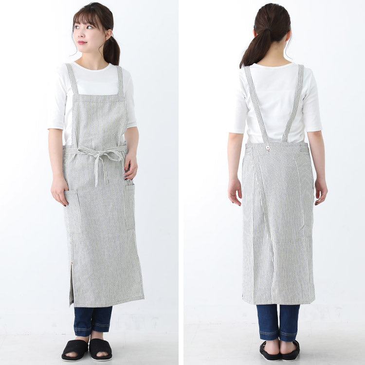 ロング,エプロン,ワンピース,,デニム,ヒッコリー,ストライプ,ロング丈,ミドル丈,無地,かわいい,前掛け,可愛い,料理,ギフト,プレゼント,保育士,エプロン,ゆったり,大きいサイズ,大きい