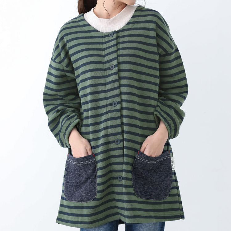 ボーダー、裏起毛、フリース、割烹着、ボーダー柄、裏ボア、ゆったり、ボア、かっぽうぎ、スモック、割ぽう着、シンプル、エプロン、ロング、保育士、ロング、ギフト、おしゃれ、かわいい、母の日、ギフト、プレゼント