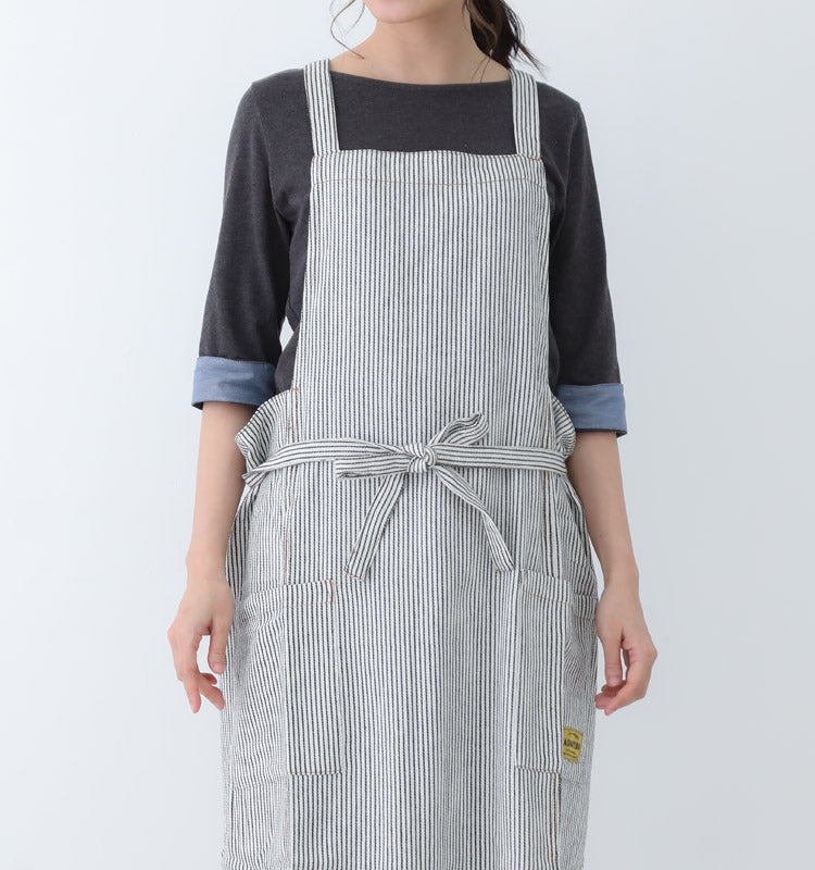 デニム、ロング丈、エプロン、ワンピース、デニム、ヒッコリー、ストライプ、ロング丈、地、かわいい、前掛け、可愛い、料理、ギフト、プレゼント、保育士、エプロン、ゆったり、大きいサイズ、大きい