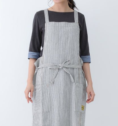 デニム、ロング丈、エプロン、ワンピース、デニム、ヒッコリー、ストライプ、ロング丈、地、かわいい、前掛け、可愛い、料理、ギフト、プレゼント、保育士、エプロン、ゆったり、大きいサイズ、大きい
