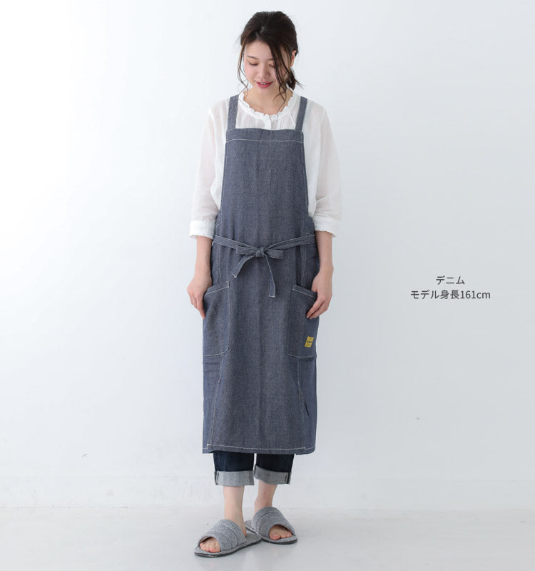 デニム、ロング丈、エプロン、ワンピース、デニム、ヒッコリー、ストライプ、ロング丈、地、かわいい、前掛け、可愛い、料理、ギフト、プレゼント、保育士、エプロン、ゆったり、大きいサイズ、大きい