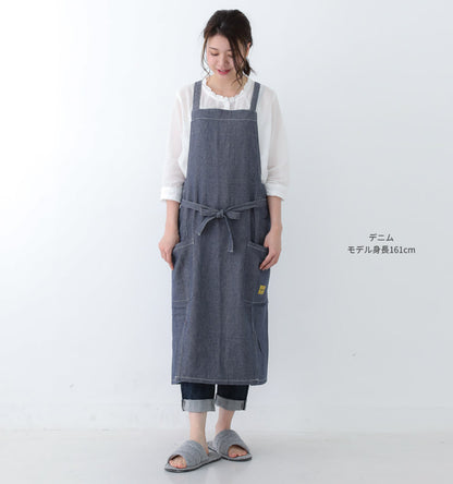 デニム、ロング丈、エプロン、ワンピース、デニム、ヒッコリー、ストライプ、ロング丈、地、かわいい、前掛け、可愛い、料理、ギフト、プレゼント、保育士、エプロン、ゆったり、大きいサイズ、大きい