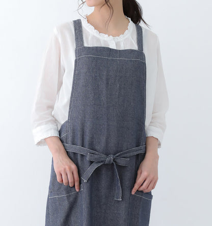 デニム、ロング丈、エプロン、ワンピース、デニム、ヒッコリー、ストライプ、ロング丈、地、かわいい、前掛け、可愛い、料理、ギフト、プレゼント、保育士、エプロン、ゆったり、大きいサイズ、大きい