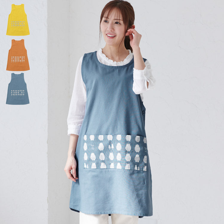 フクロウ柄エプロンワンピースエプロン