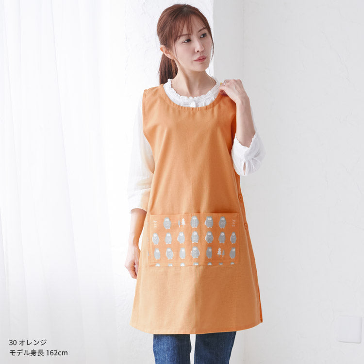 フクロウ柄エプロンワンピースエプロン