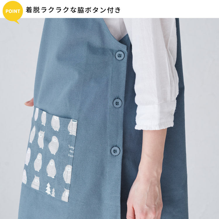 フクロウ柄エプロンワンピースエプロン