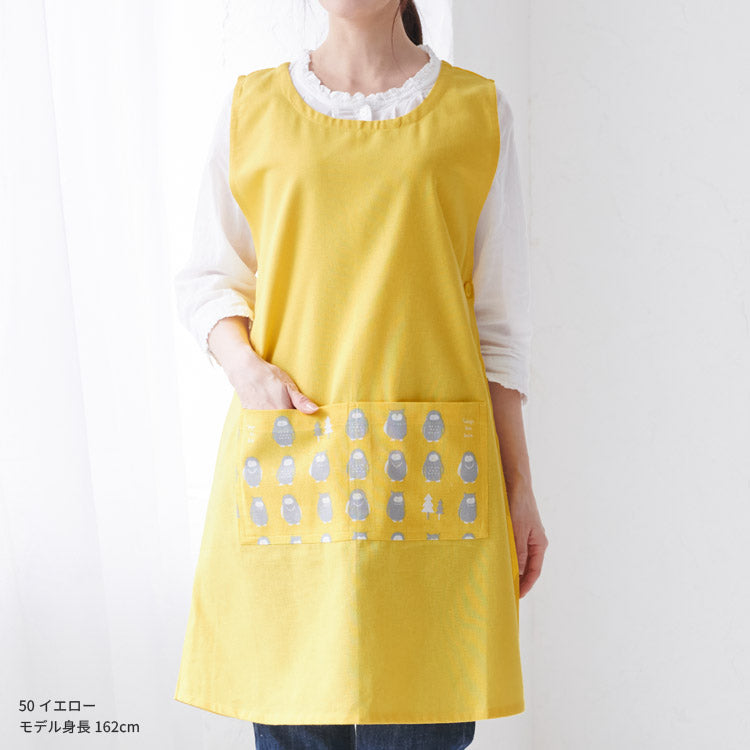 フクロウ柄エプロンワンピースエプロン