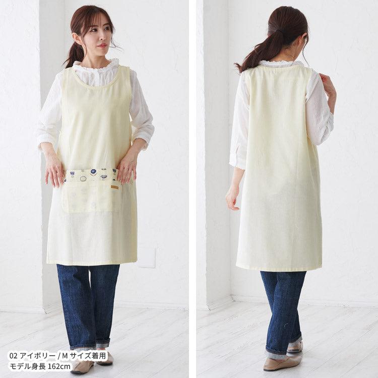 お尻が隠れる花柄エプロンワンピース