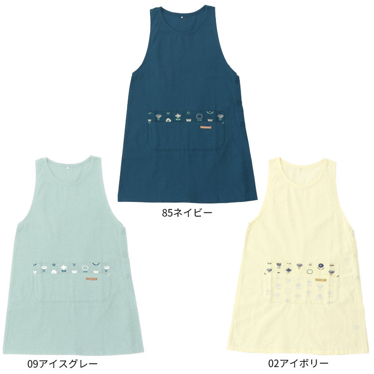 M〜3Lサイズワンポイント花柄エプロンワンピースエプロンゆったり綿コットンシンプルロングワンピースエプロン脇ボタン保育士おしゃれかわいい母の日花柄花フラワーギフトプレゼントお尻が隠れるMLLL2L3L大きいサイズ