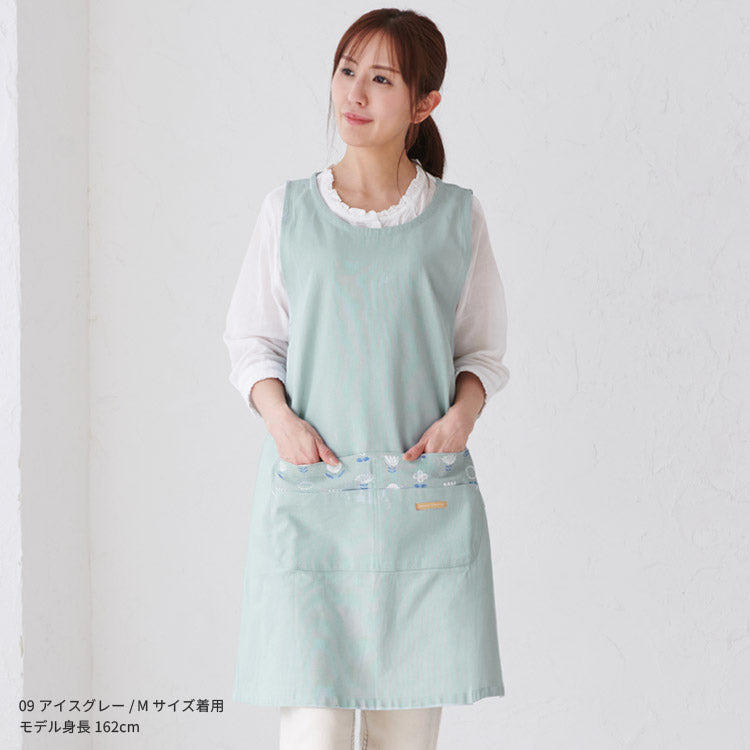 お尻が隠れる花柄エプロンワンピース