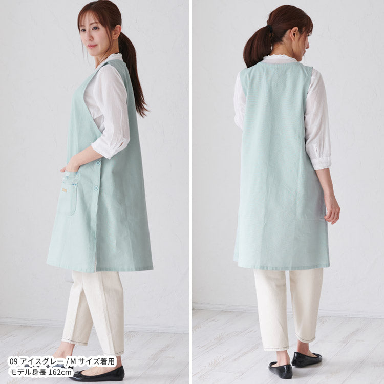 お尻が隠れる花柄エプロンワンピース