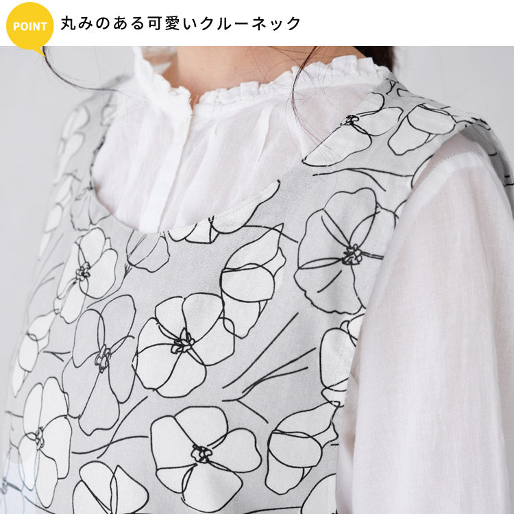 お尻が隠れる花柄エプロンワンピース