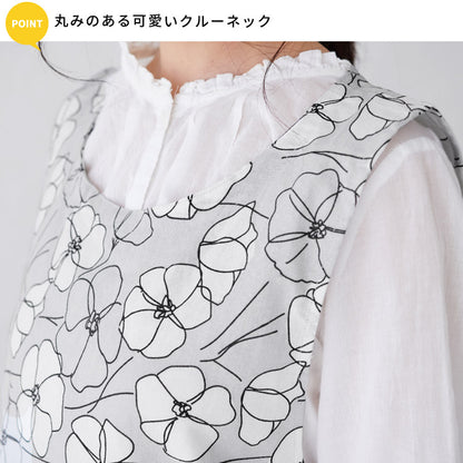 お尻が隠れる花柄エプロンワンピース
