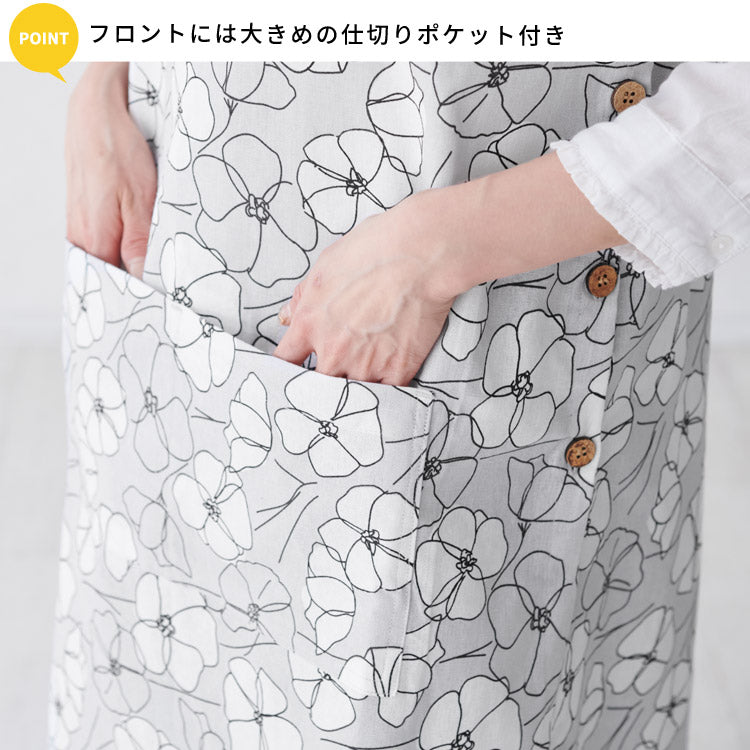 お尻が隠れる花柄エプロンワンピース