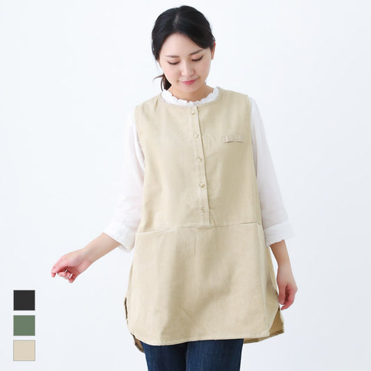 お尻が隠れるコットンフランネルワンピースエプロンコーデュロイウエスト切替チュニックエプロンエプロン