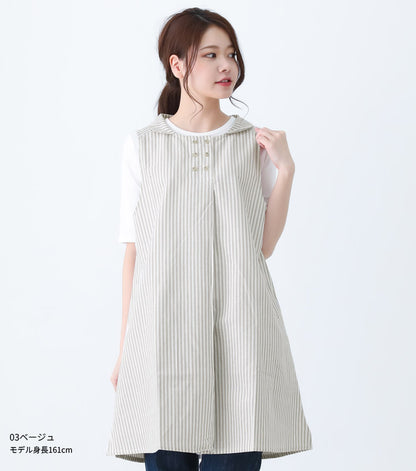 綿麻丸エリワンピースエプロンストライプエプロン大きいサイズヒッコリーロング丈ミドル丈かわいい可愛いギフトプレゼント保育士エプロンゆったりリネンコットンお尻が隠れるエプロン