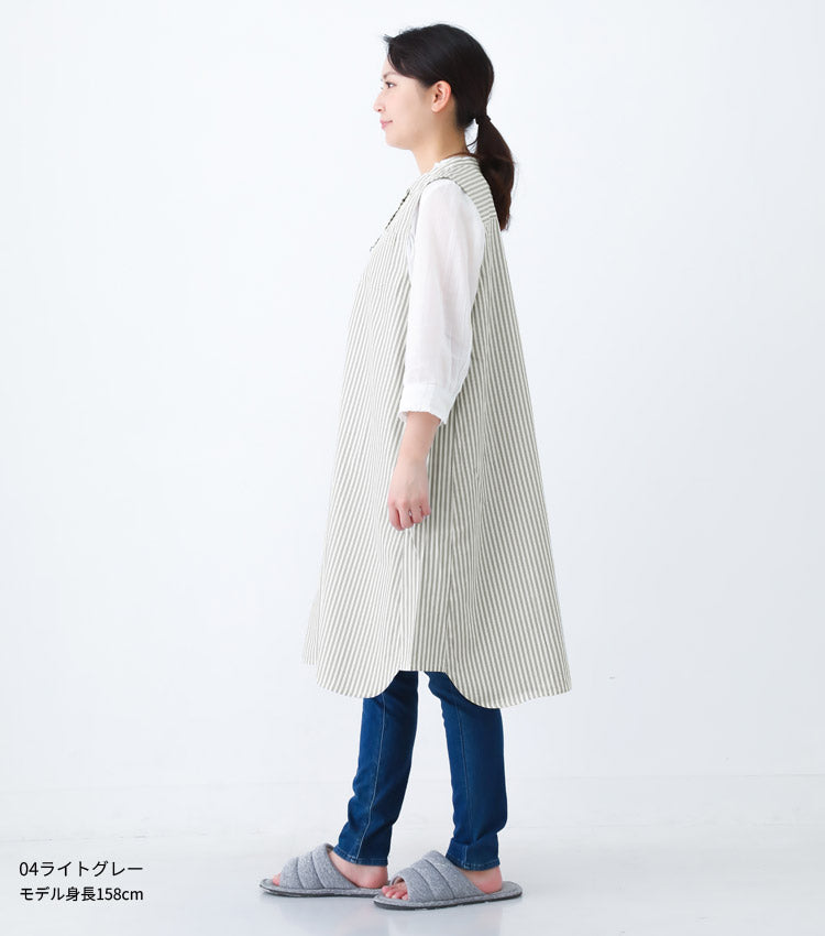 ストライプ,ワンピース,エプロン,スタンドカラー,エプロン,ロング丈,ミドル丈,かわいい,可愛いギフト,プレゼント,保育士,エプロン,ゆったり,お尻が隠れるエプロン