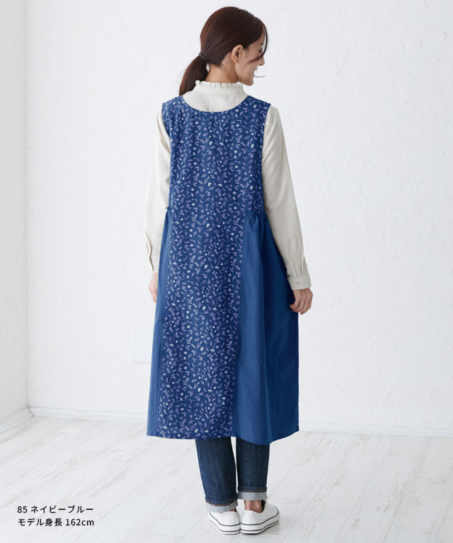 ふんわりＡライン花柄ギャザーエプロン