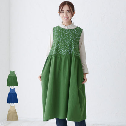 ふんわりＡライン花柄ギャザーエプロン