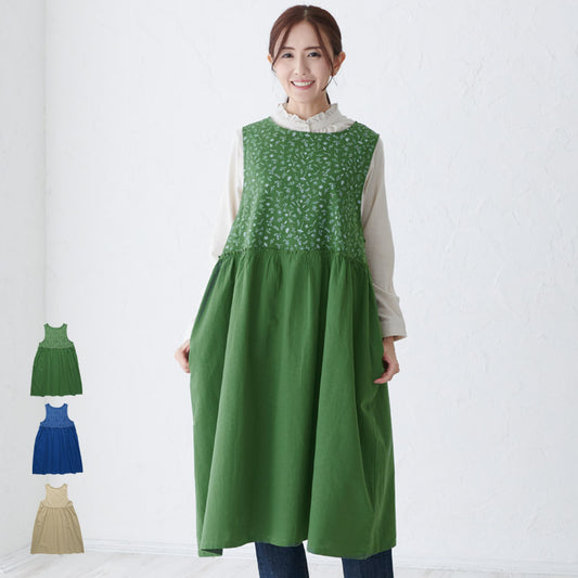 ふんわりＡライン花柄ギャザーエプロン