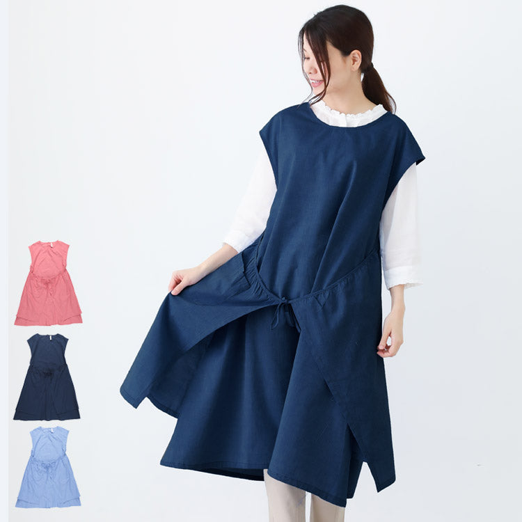 お尻が隠れる前ラップ付きワンピースエプロン