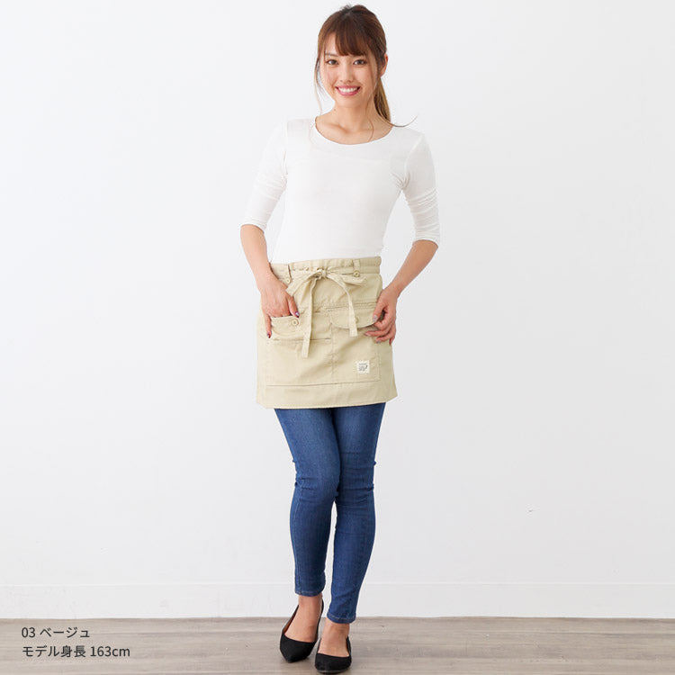 撥水ショート丈サロンエプロンサロンエプロンギャルソン無地かわいい前掛け可愛い料理