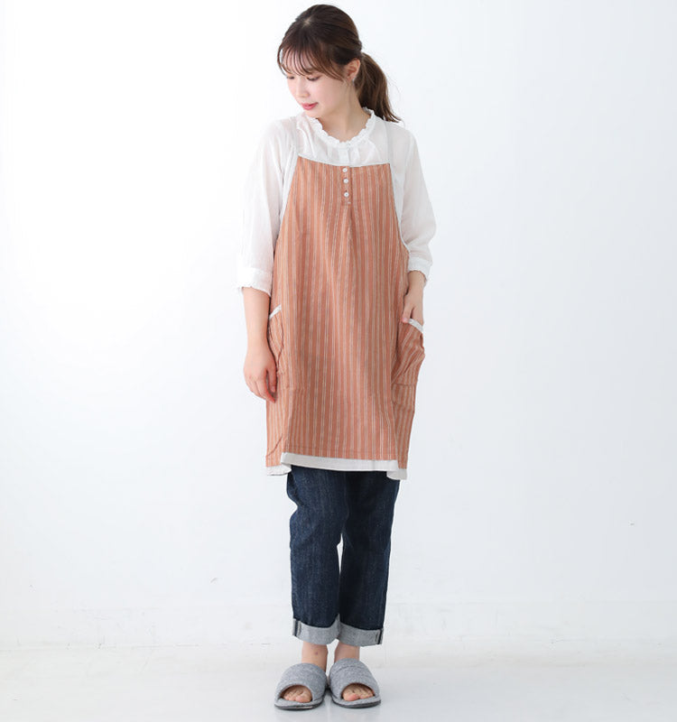 Ｍ〜Ｌサイズ、サロペットキャミソールエプロン、ストライプ、チュニック、サロペット、キャミソール、エプロン、ミドル丈、かわいい、可愛い、料理、ギフト、プレゼント、保育士、ゆったり、大きいサイズ、大きい、母の日