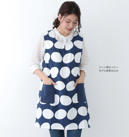 Ｍ〜Ｌサイズ、ドット柄、ワンピース、エプロン、チュニック、ドット、ミドル丈、かわいい、可愛い、料理、ギフト、プレゼント、保育士、エプロン、ゆったり、大きいサイズ、大きい、母の日