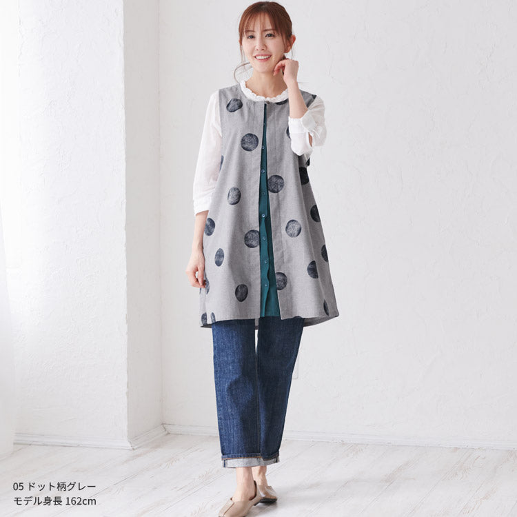 前開きレイヤード風ドット柄エプロン