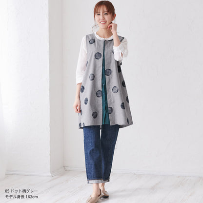 前開きレイヤード風ドット柄エプロン