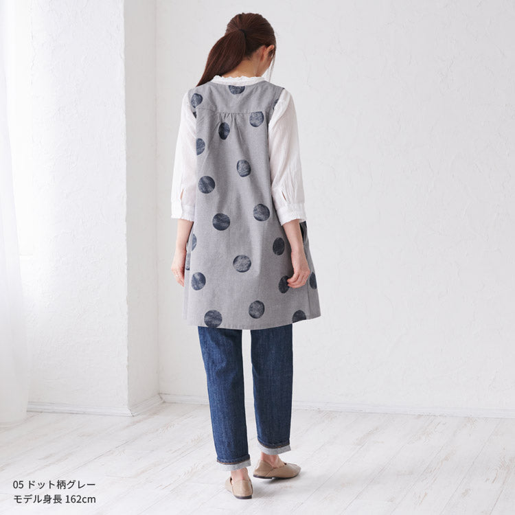 前開きレイヤード風ドット柄エプロン